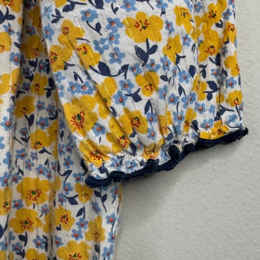 PINK CHICKEN Amma Dress Girls 4T 4 Golden Ditsy Floral Yellow Blue Spring Cotton - Picture 6 of 9